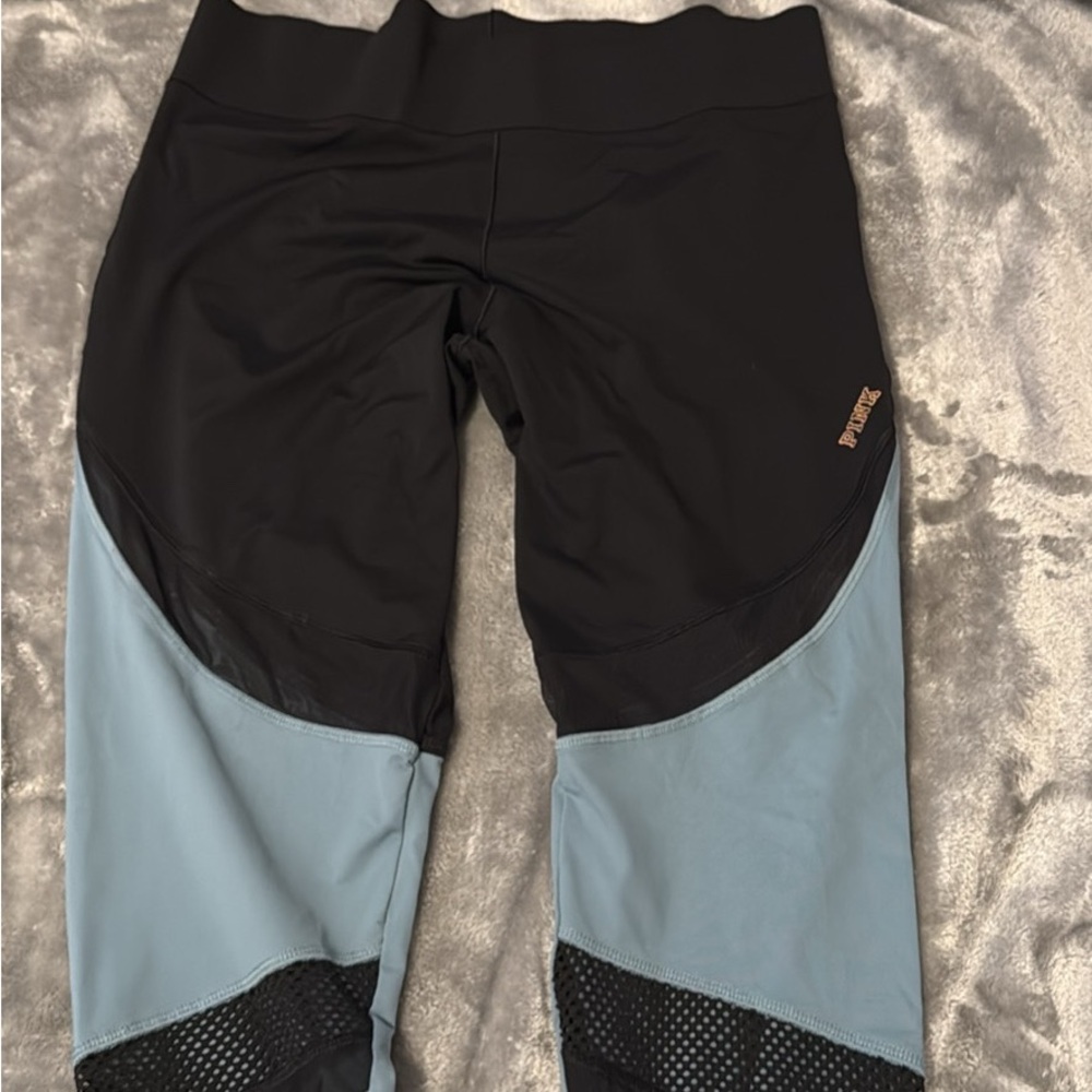 PINK Victoria's Secret Black and Light Blue Swim Leggings
